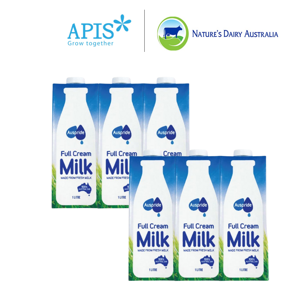 Combo 6 Hộp Sữa Tươi Tiệt Trùng Úc Hiệu Auspride Full Cream Không Đường 1L