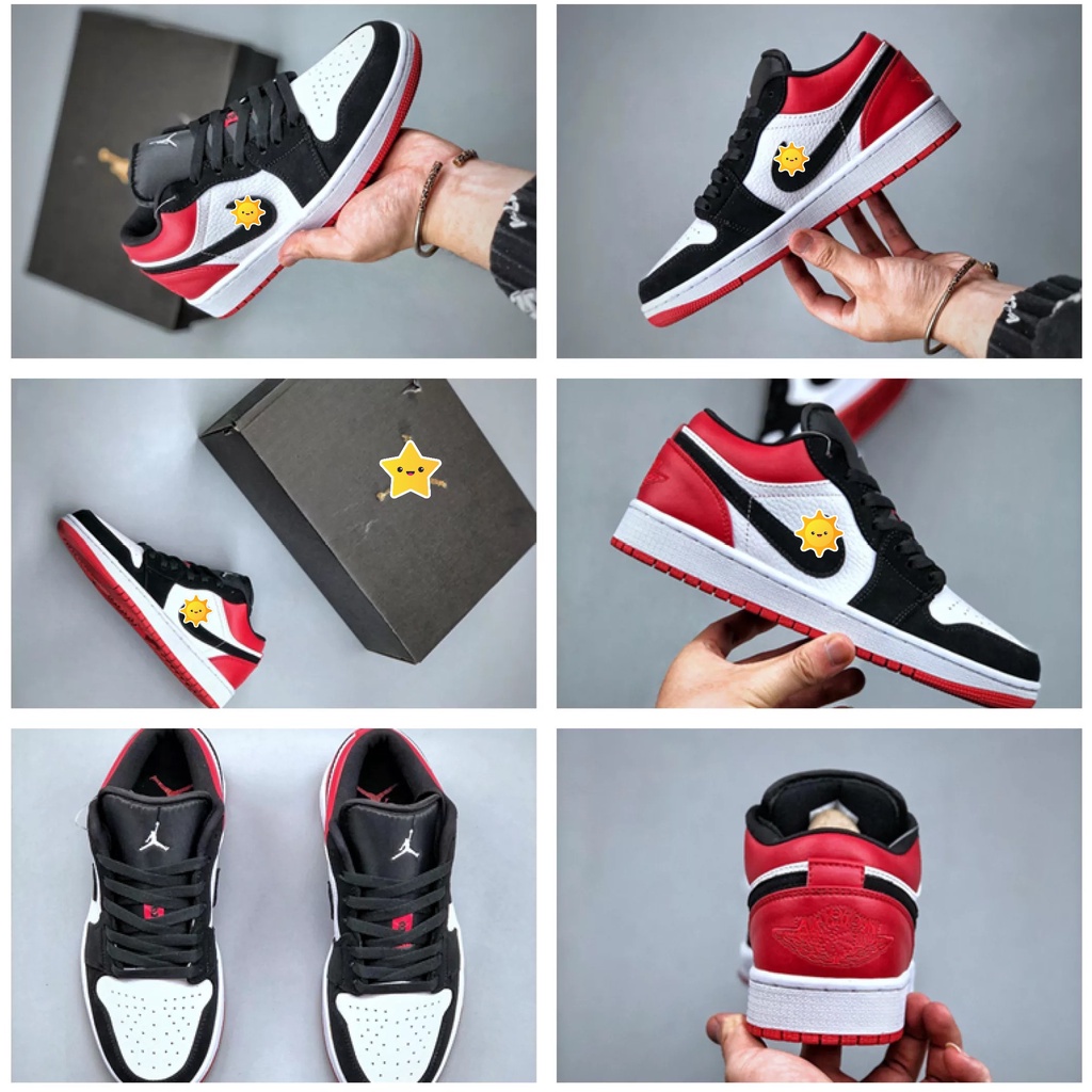Giày jordan cổ thấp. Giày sneaker JD1 Black Red nam nữ chất lượng cao 36-43
