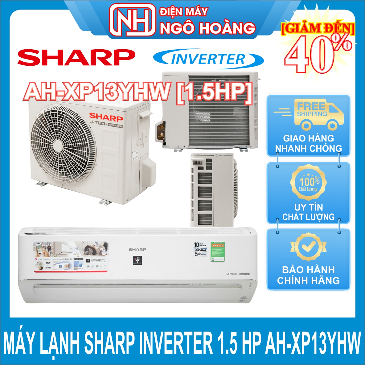 Máy lạnh sharp inverter 1.5 hp ah-xp13yhw có wifi kết nối hàng cap cấp giao hàng miễn phí tphcm - ngoại tĩnh có tính phí