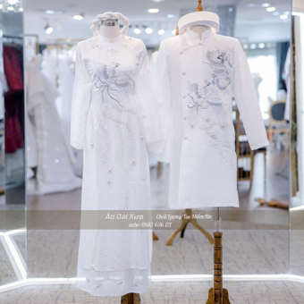 Áo Dài Cưới Cô Dâu Chú Rể Cặp Trắng Cưới Hỏi MB14