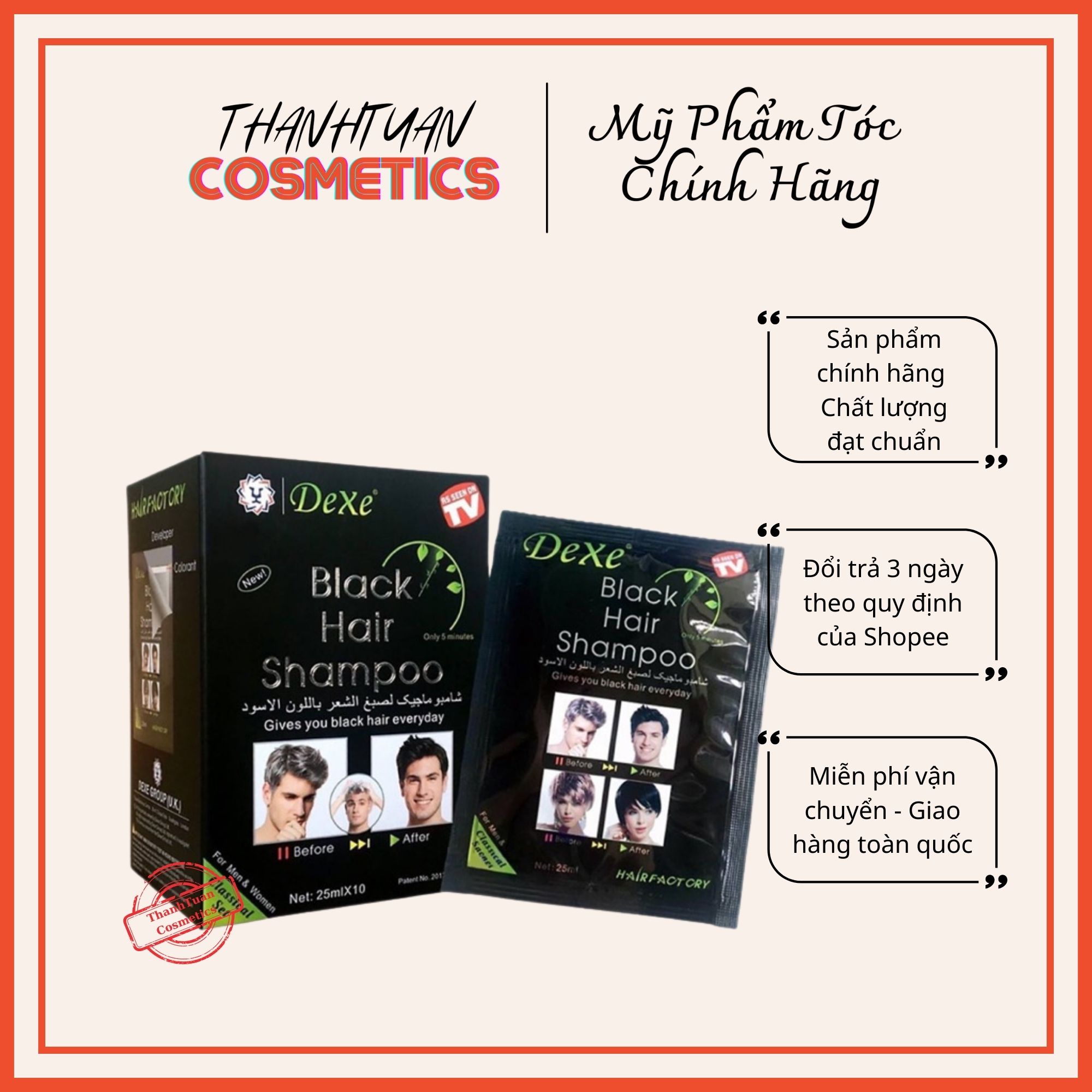 Dầu gội đen tóc Dexe Black Hair Shampoo hỗ trợ phủ bạc giữ màu - hàng chính hãng