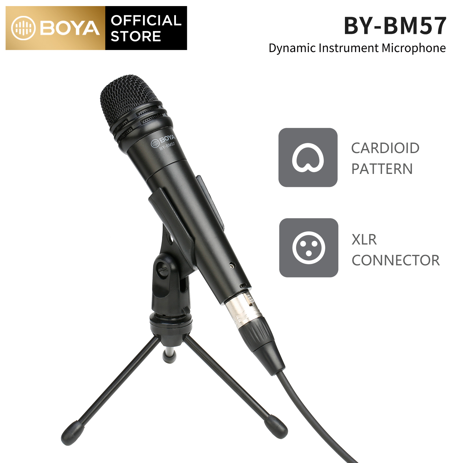 BOYA BY-BM57 Micro Động Cardioid Chuyên Nghiệp Nhôm Hợp Kim Kẽm Với Cáp XLR 5 Mét, Bộ Lọc Pop Tích Hợp, Túi Gắn Mic & Túi Đựng Nhạc Cụ Băng Ghi Âm Loa Giọng Hát Ghi Âm Trực Tiếp
