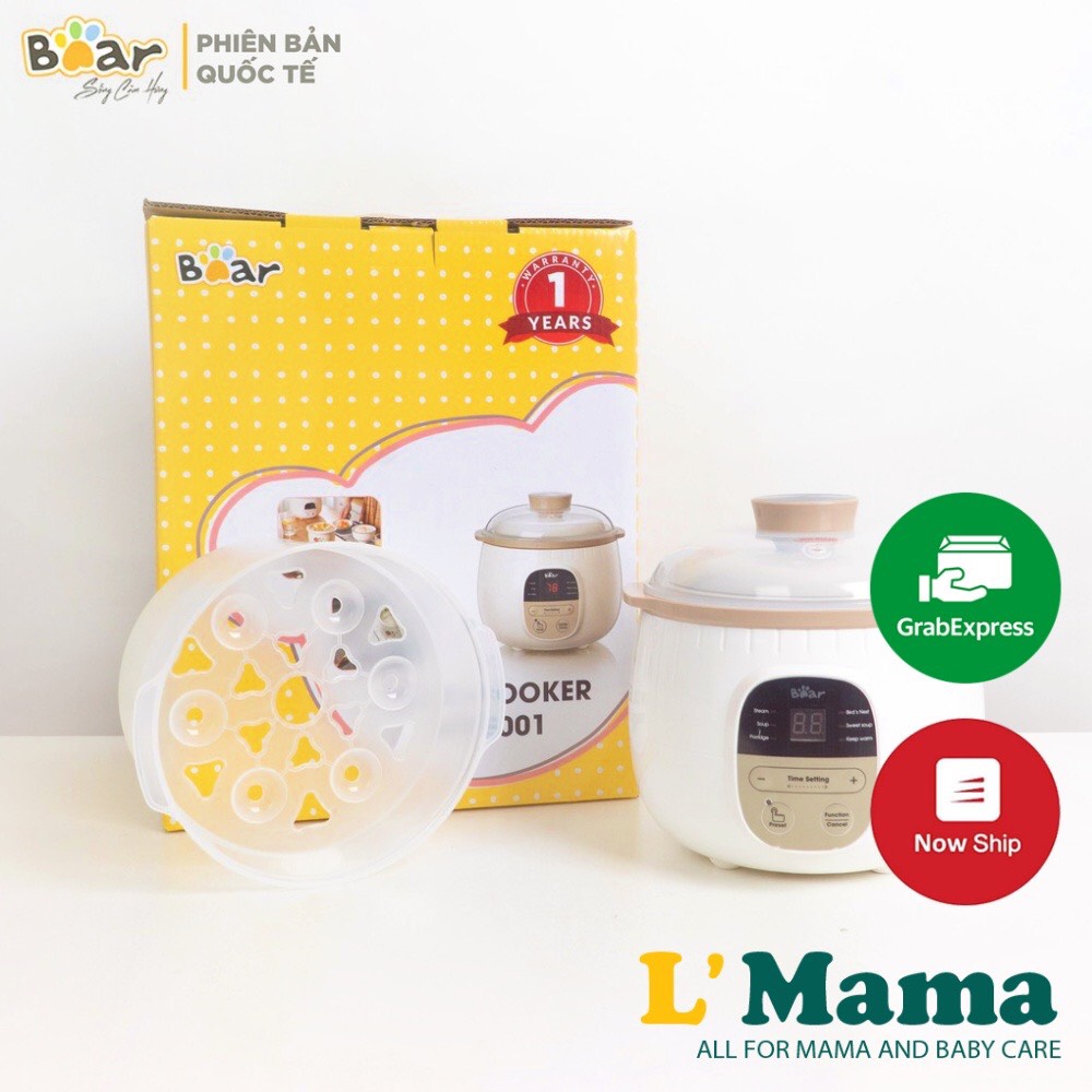 Nồi nấu cháo chậm bear 0,8l tặng lồng hấp, nồi ninh hầm hấp cách thuỷ chưng yến đa năng sube001