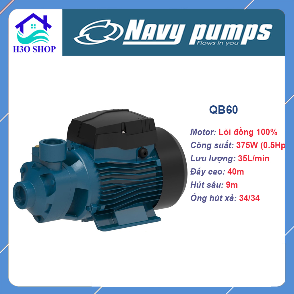 Máy bơm nước tăng áp NAVY QB60 - 375W - máy bơm nước đẩy cao, máy bơm nước tưới cây