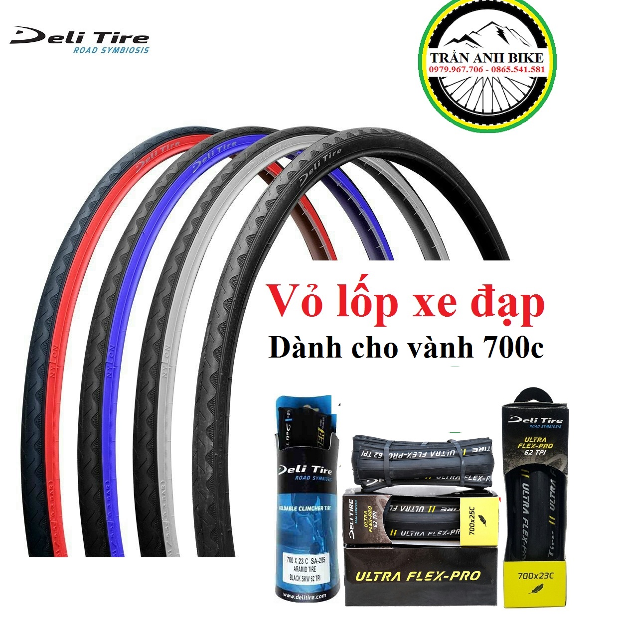Vỏ lốp xe đạp dành cho vành 700 x 23c/25c/28c/35c/38c xe đạp thể thao Deli Tire