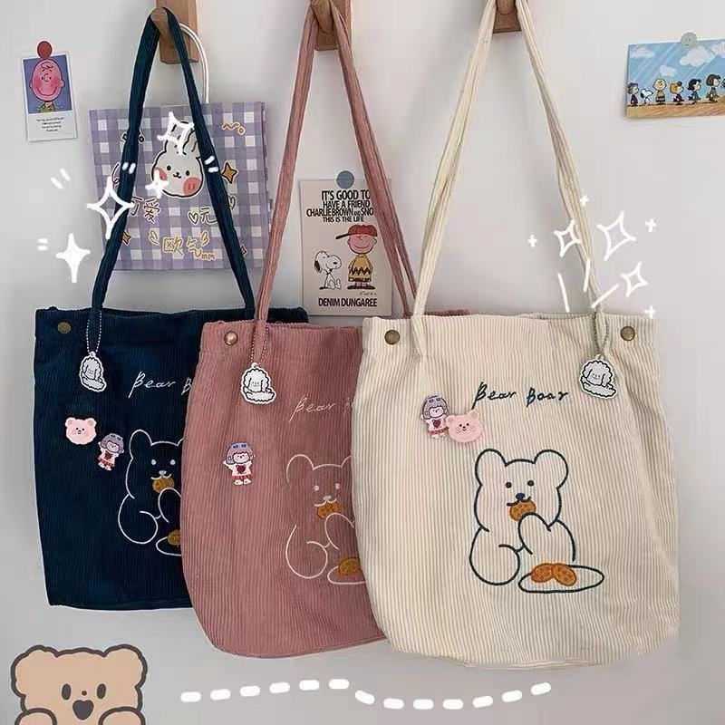 ??กระเป๋าสำหรับผู้หญิง กระเป๋าผ้าลูกฟูก กระเป๋าถือ สไตล์เกาหลี  Bear (ไม่มีหมี) L-128