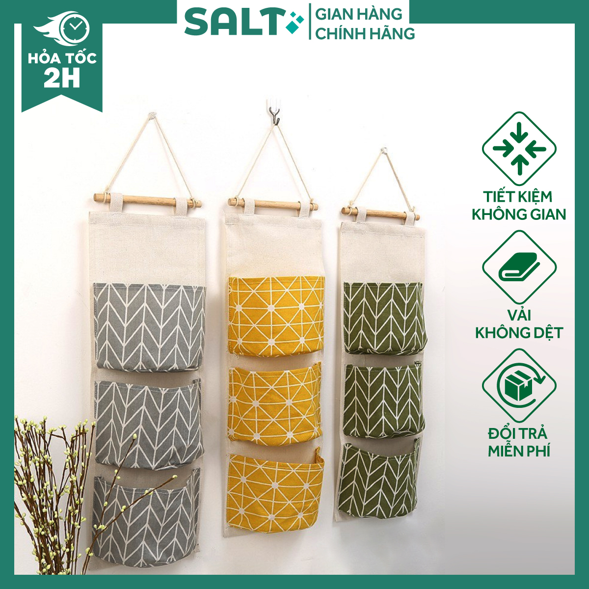 Túi vải 3 tầng treo tường đựng đồ
