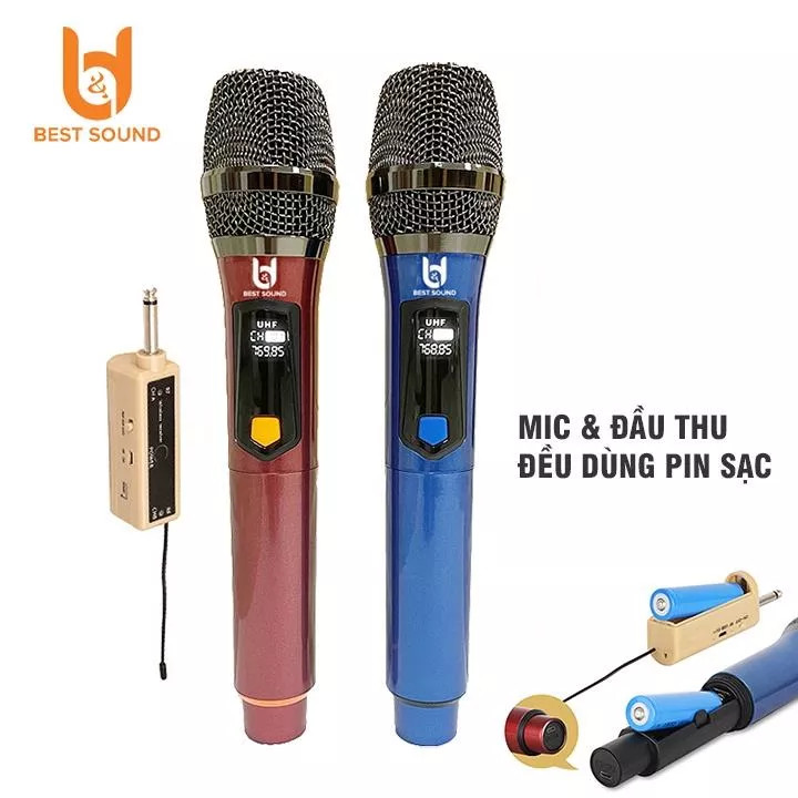 Micro Karaoke - Sân Khấu Gia Đình - Micro Không Dây Hát Karaoke Giá Rẻ Cao Cấp, Micro Không Dây BEST SOUND V-W108 - Micro Rất Nhạy, Âm Ra Rất Nhẹ, Chuyên Dụng Loa Kéo, Amply Gia Đình, Pin Micro Có Thể Sạc, Thiết Kế Cực Kỳ Đẹp.