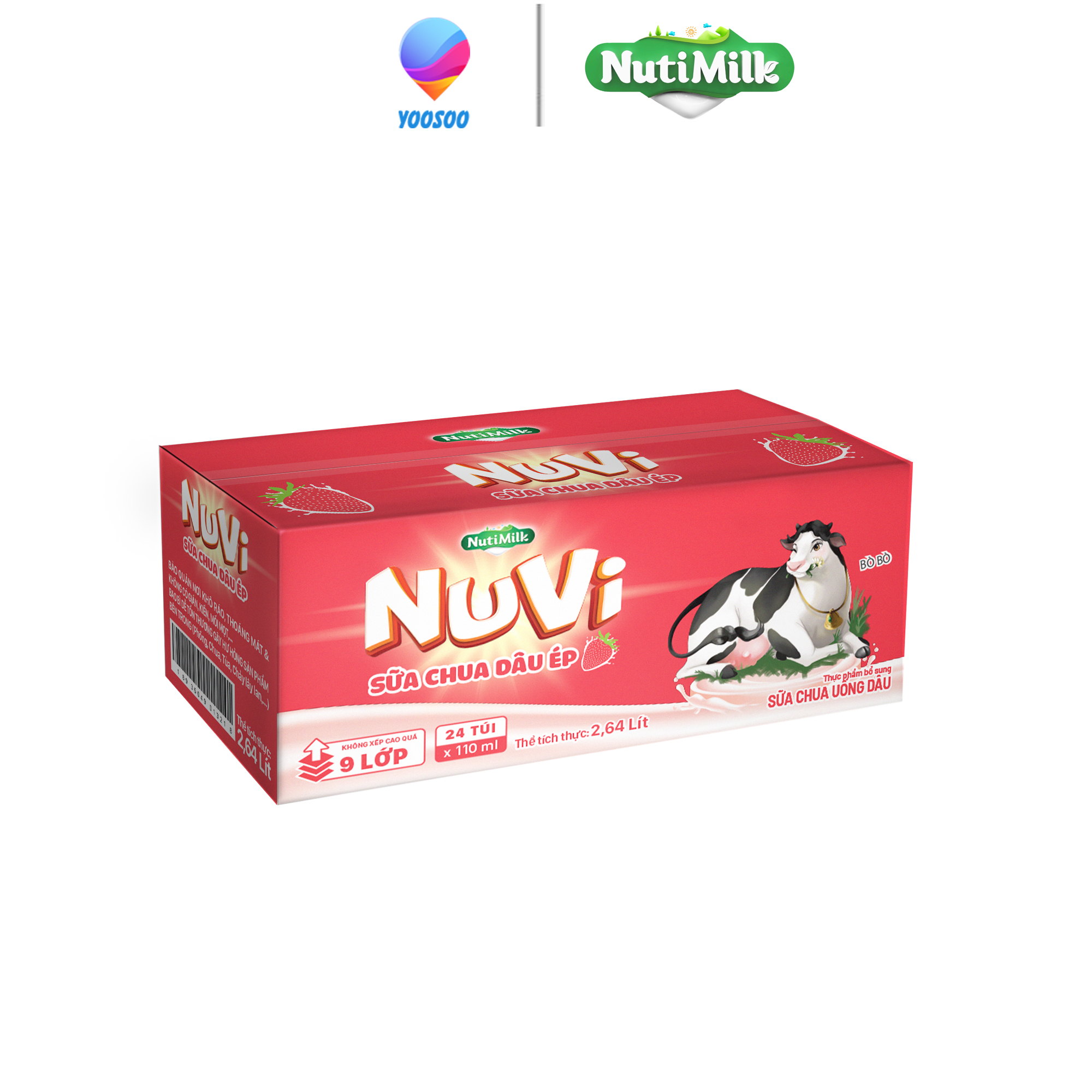 (CÓ THẺ ĐỔI QUÀ) Thùng 24 túi NuVi Sữa chua Dâu Ép/ Sữa Tươi Trái cây Tươi Cam/ Nho/ Lúa mạch Vị Cacao túi NuVi Power 110 ml - NUTIFOOD - NUTIFOOD SOYMILK