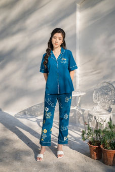 WINNY - Bộ đồ cotton cộc tay quần dài mặc nhà họa tiết hoa 1MNCT22135D