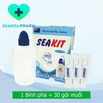 Bộ 1 bình pha rửa mũi + 30 gói muối Seakit (Muối tinh khiết New Zealand)