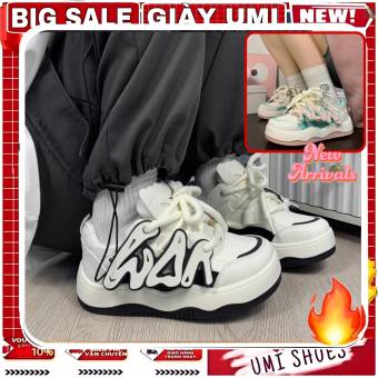 SẴN Giày thể thao Ulzzang DESONG buộc dây thừng TRÒN đế cao 4p 2 màu đen/hồng HOT mới độn lượn sóng viền rèm nhẹ cá tính hot