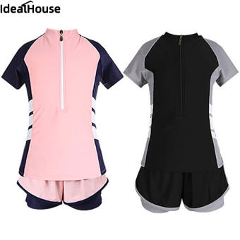 Idealhouse【 2023new 】 2 chiếc Đồ Bơi Kín Đáo áo ngắn tay mùa hè Đồ bơi họa tiết kẻ cho học sinh trung học cơ sở