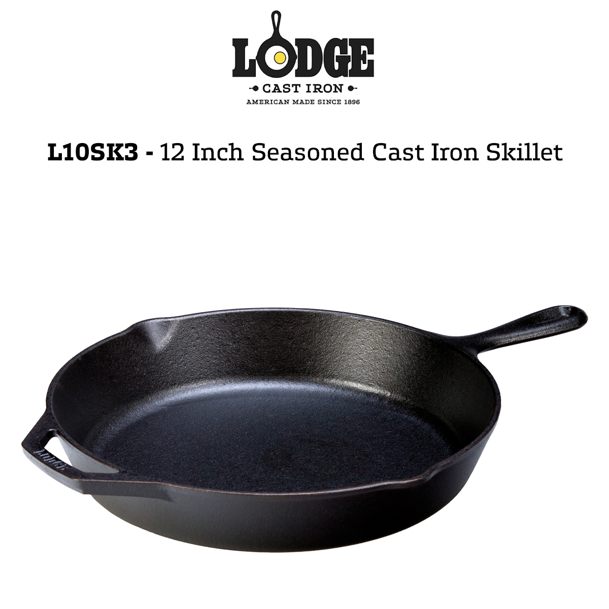 Lodge L10SK3 12 Pre-Seasoned Cast Iron Skillet with Helper Handle