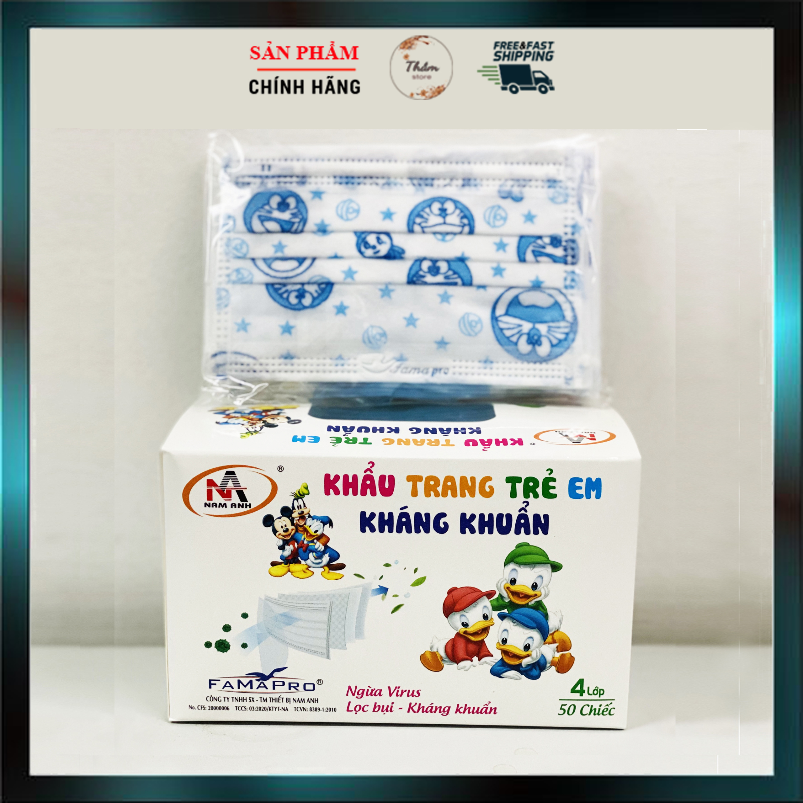 Khẩu trang trẻ em kháng khuẩn face mask kids - hộp 50 cái