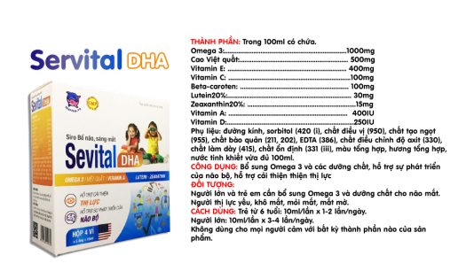 Siro Bổ não, sáng mắt Sevital DHA - Bổ sung Omega 3 và DHA giúp bổ não, cải thiện trí nhớ, giúp sáng mắt, giảm mỏi mắt