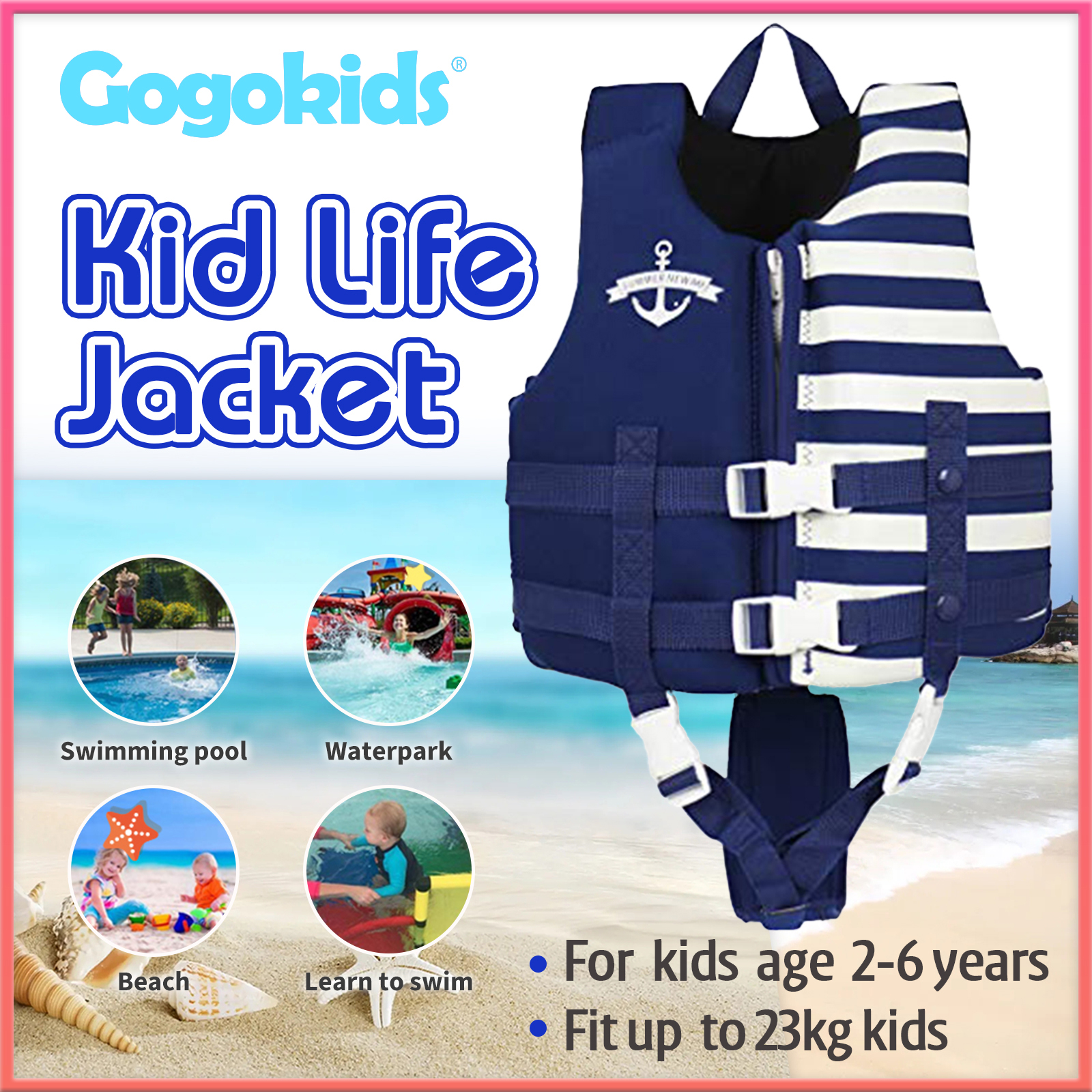 Gogokids áo phao bơi trẻ em áo phao bơi trẻ em áo phao áo phao áo phao áo phao tập bơi có 3 khóa an toàn cho em bé 8-35kg