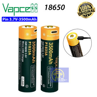 01 Pin 18650 VAPCELL P1835A 3500MAh hàng cao cấp Pin sạc Li-ion 18650 dòng xả 10A có cổng sạc USB