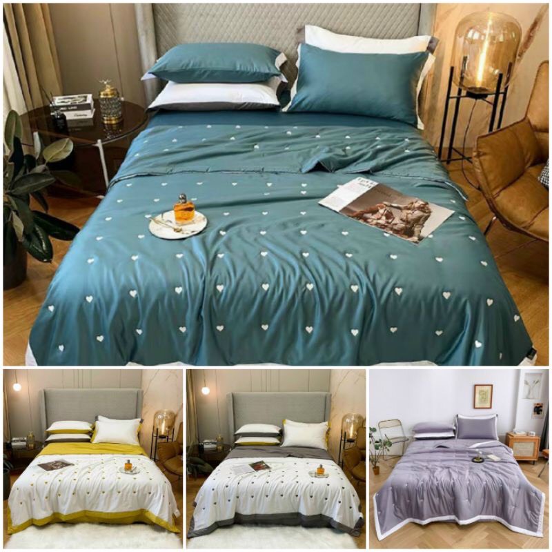 Chăn hè lụa thêu trái tim 2mx2m3 mềm mịn,mát,thoáng khi dùng cho 4 mùa