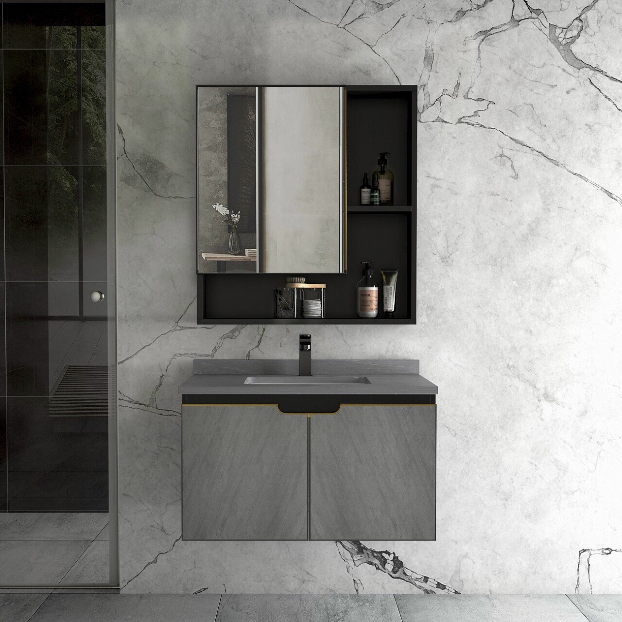 Tủ lavabo nhà tắm, tủ lavabo nhôm hợp kim không thấm nước kt: 6044 jv: 18