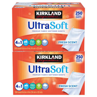 Giấy thơm quần áo Kirkland Ultra Soft Fabric Softener Sheets Fresh Scent của Mỹ mỗi hộp 250 tờ