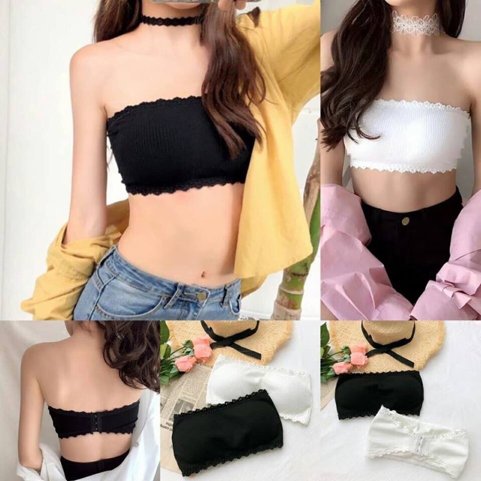 Áo bra quây ren không dây có sẵn đệm mút ngực và móc cài phía sau dễ phối đồ cùng áo sơ mi, váy hở lưng, đi biển,..