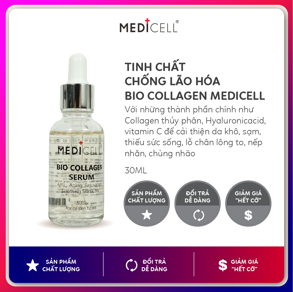 Serum trẻ hóa Bio Collagen Medicell, xóa nhăn chống lão hóa, căng bóng da se khít lỗ chân lông - lọ 30ml