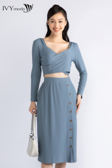 Chân váy bút chì vải thun gân IVY moda MS 30B9035