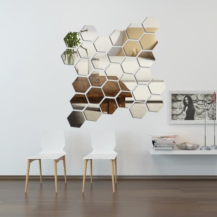 PTT Stiker Cermin Dinding Anti Pecah Segi Enam Tempel Sticker Kaca Hexagonal Mirror Wall Decoration Sticker Acrylic Kaca Tempel Dekorasi Toilet Kamar Mandi Murah Import