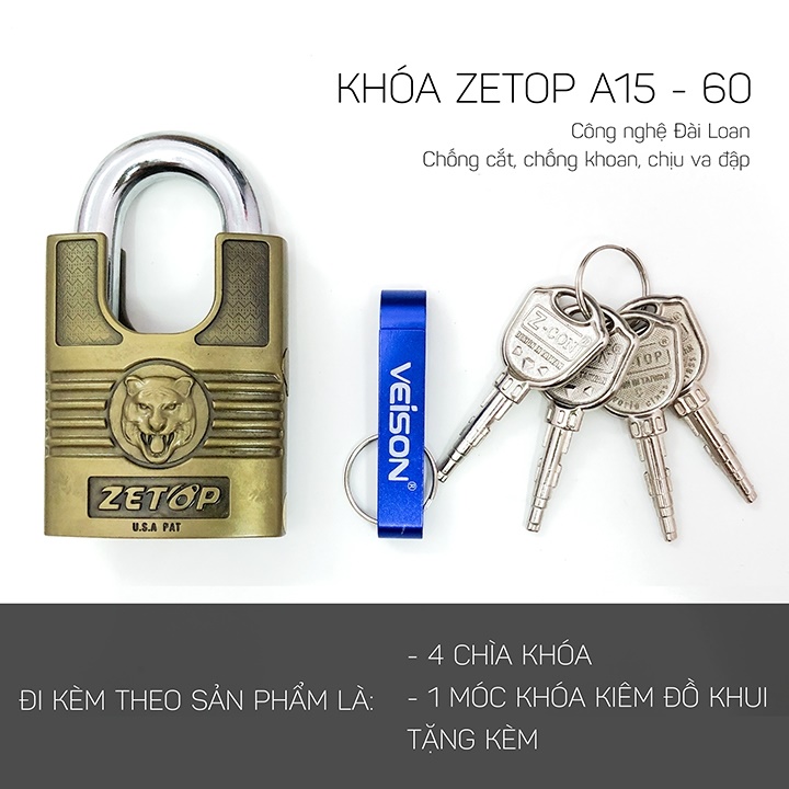 Ổ khóa chống trộm chống cắt khoan zetop a15 60 chất liệu hợp kim thép hợp kim đồng thau chống cắt