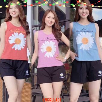 Bộ lửng sát nách, Bộ đồ mặc nhà nữ vải cotton siêu xinh, thấm mồ hôi cực tốt; Đồ bộ đồ đẹp; Đồ ngủ; Bộ lửng-Đan cherry