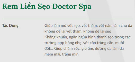 Kem Liền Sẹo Doctor Spa tuýp 20g Dược phẩm Vshine - Làm mờ vết sẹo, vết thâm, vết nám làm cho da không để lại vết thâm, không để lại sẹo, chăm sóc, giữ ẩm, dưỡng da làm da mềm mại, trắng mịn - QT Thu Lan TL172