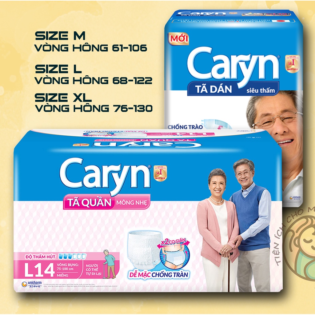 Tã bỉm người lớn dán/quần caryn size m l xl -10/20 miếng dành cho người già hạn chế khả năng đi lại