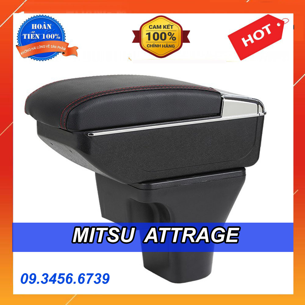Hôp tỳ tay xe Mitsu Attrage Màu Đen, M02 Có Cổng Sạc USB Tiện Dụng, Dễ Dàng Lắp Đặt