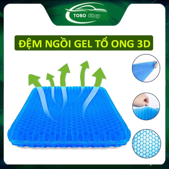 Đệm ngồi 3D cao cấp thoáng khí ⚡️ 𝐅𝐑𝐄𝐄 𝐒𝐇𝐈𝐏 ⚡️ Nệm lót ghế gel silicon tổ ong chống ê mông, mỏi lưng + Tặng kèm vỏ đệm - Bảo hành 12 tháng !