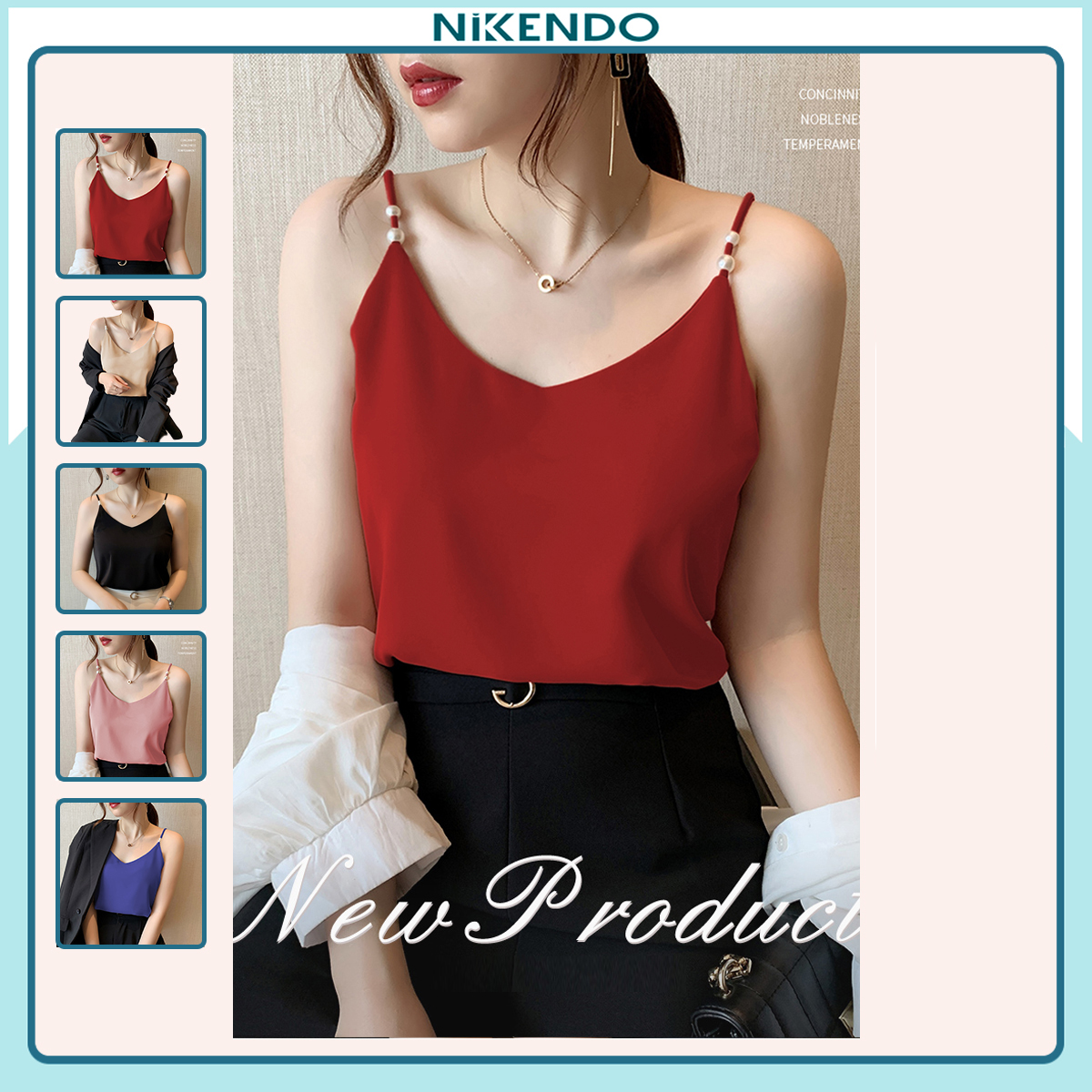 Xả Hàng Áo 2 Dây Nữ - Áo 2 Dây Lụa Satin Quai Đính Ngọc Trai - Áo mặc bên trong Vest, Blazer (Ngực áo may 2 Lớp Vải)