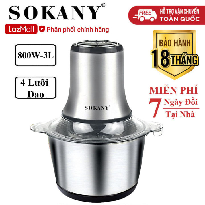 Máy xay thịt,máy xay thực phẩm, sinh tố đa năng sokany inox 7005a 3l công suất lớn 800w,cối inox 304 xay hoa quả, xay thịt, xay cua cá, xay xả ớt, xay đồ ăn dặm - máy xay thực phẩm đa năng,hàng chính hãng sokany - bảo hàng 18 tháng