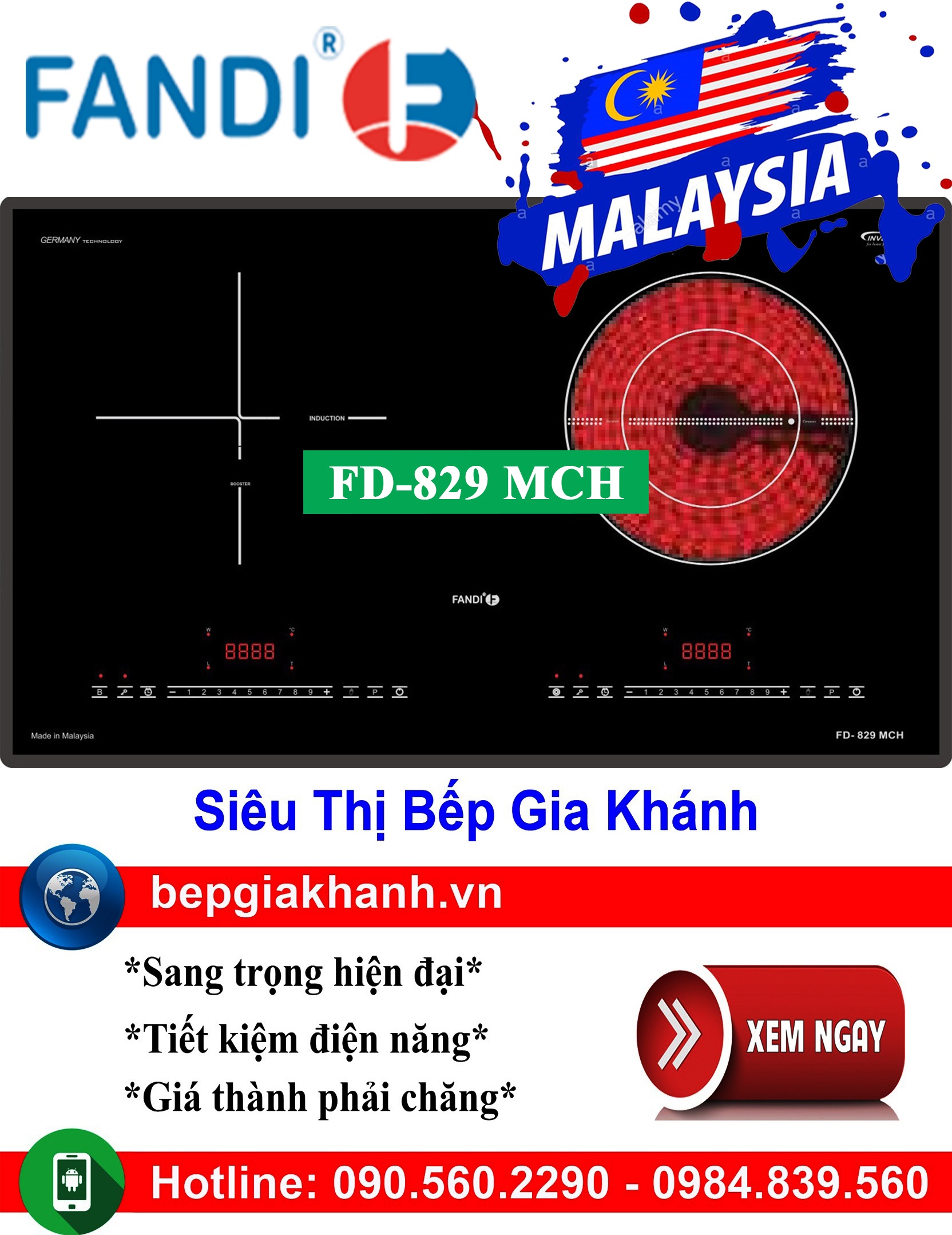 [HCM]Bếp từ kết hợp hồng ngoại Fandi FD-829 MCH nhập khẩu Malaysia bếp từ bếp điện từ bếp từ đôi bếp
