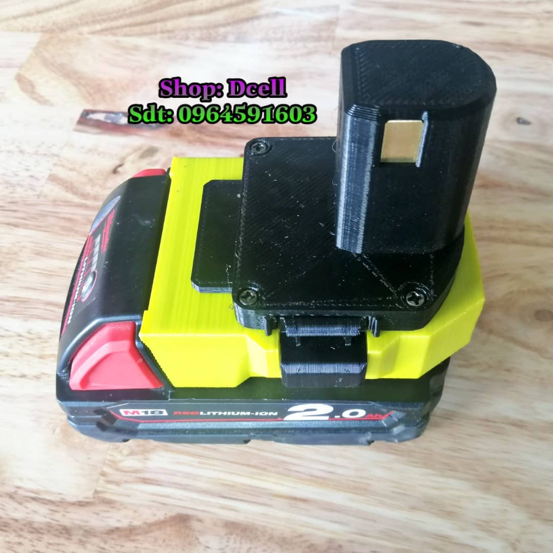 Đế chuyển pin milwaukee cho máy ryobi 18v in 3d siêu bền - pin milwaukee sang ryobi