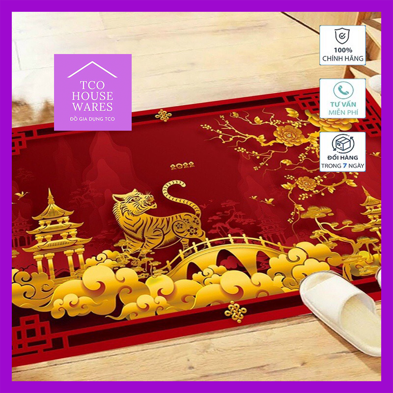 Thảm chùi chân 3D Tết Nhâm Dần 2022 - Thảm lau chân bali trang trí Tết 40x60cm  - thảm chân Tết may mắn