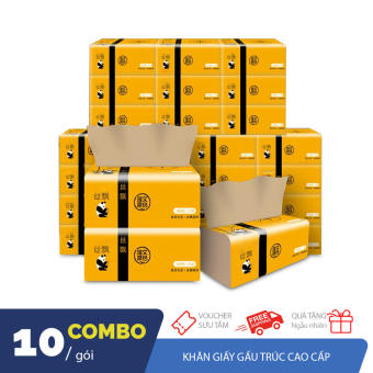 Combo 10 gói khăn gấu trúc 3 lớp Sipiao cao cấp dai màu ngà
