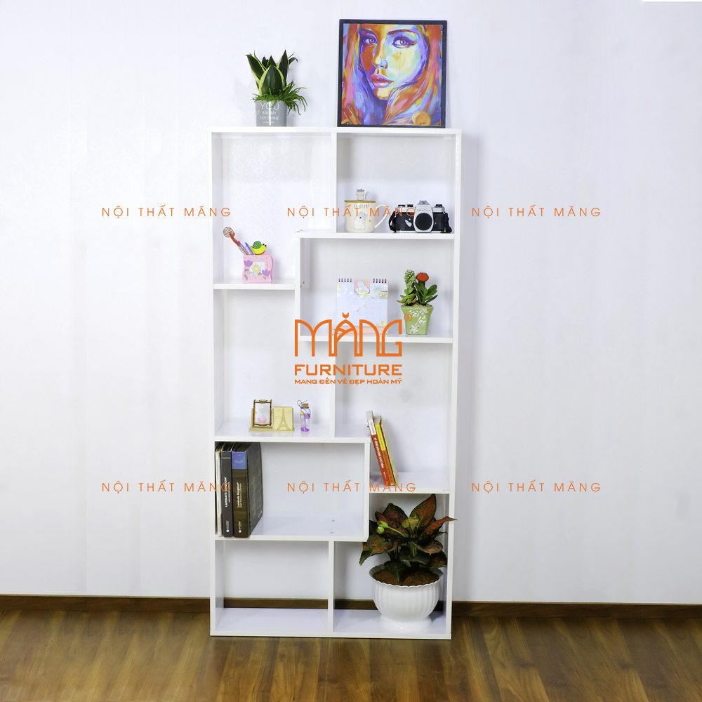 Kệ sách gỗ chữ u 5 tầng đứng, nhiều ngăn trang trí mẫu ks04