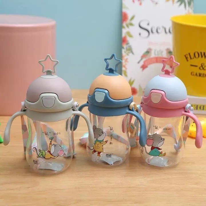 Bình nước vương niệm trẻ em cầm tay, cốc ống hút cho bé đi học, bình nước cầm tay có ống hút 350ml cho bé