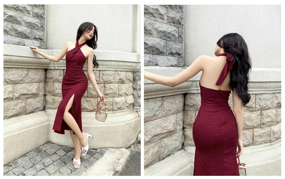 Đầm tiểu thơ xẻ tà cổ thắt nơ phá cách thời trang mocara-fashion