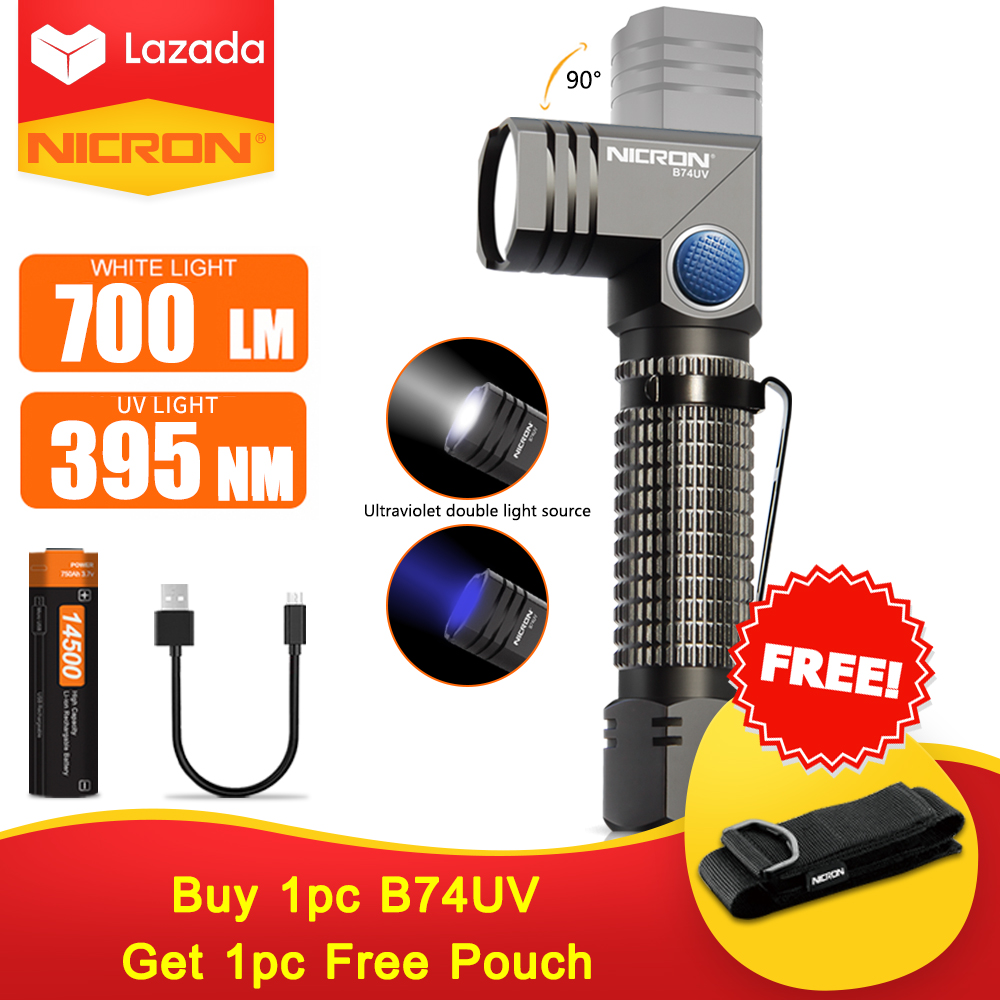 Đèn Pin LED NICRON, Máy Dò Đèn Pin B74UV Trắng/UV 90 Độ XOẮN 700LM 14500/ AA Không Thấm Nước (Bao Gồm 14500) Nam Châm Pin Đèn Pin LED Cho B74UV