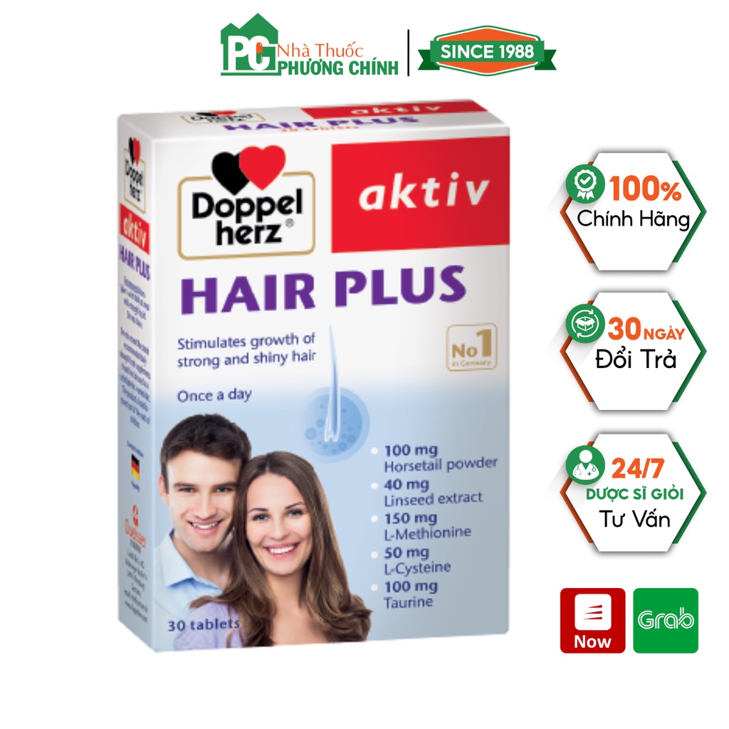Viên Uống Giảm Rụng Tóc, Kích Thích Mọc Tóc Doppelherz Aktiv Hair Plus Nuôi Dưỡng Mái Tóc Dày & Chắc Khỏe