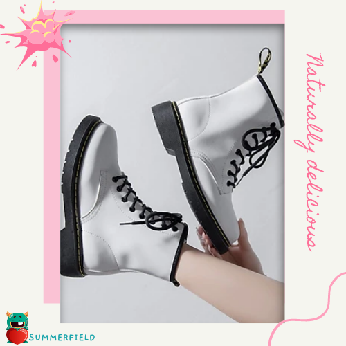 Giày boot phong cách ulzzang cao cổ 14cm đế dày cao buộc dây đen/trắng cá tính năng động trẻ trung