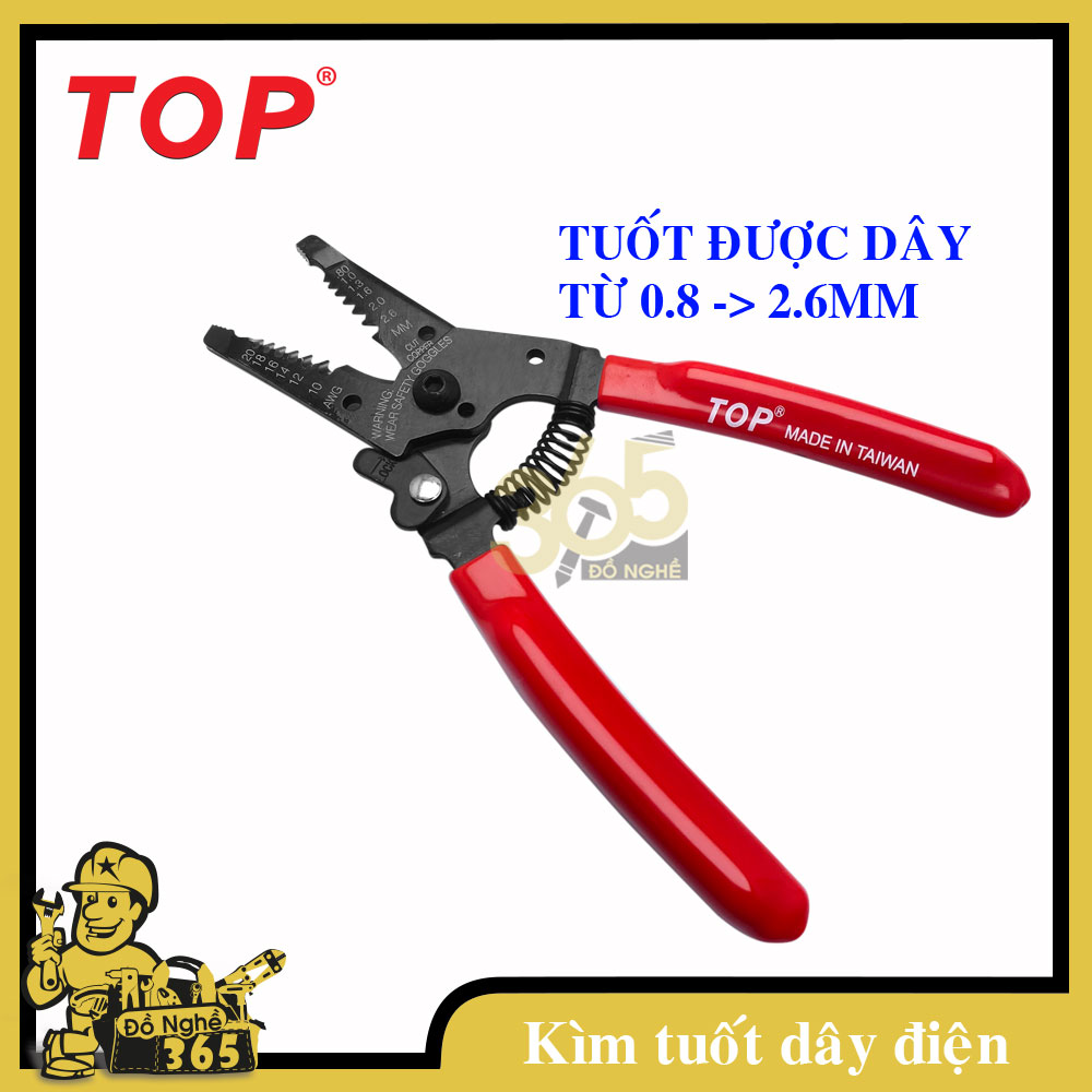 Kìm tuốt dây điện 6" top , khả năng tuốt dây điện: 0.8mm, 1mm, 1.3mm, 1.6mm, 2mm, 2.6mm, được chế tạo bằng thép cao cấp, độ bền cao