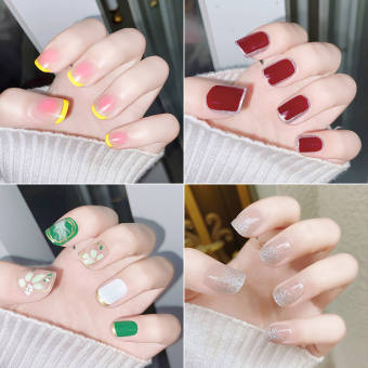 24 cái / hộp với thiết kế bấm trên móng tay giả Hình vuông ngắn Mẹo giả nhân tạo Bộ đầy đủ Bìa có thể tháo rời Mẹo làm móng tay hoàn thiện