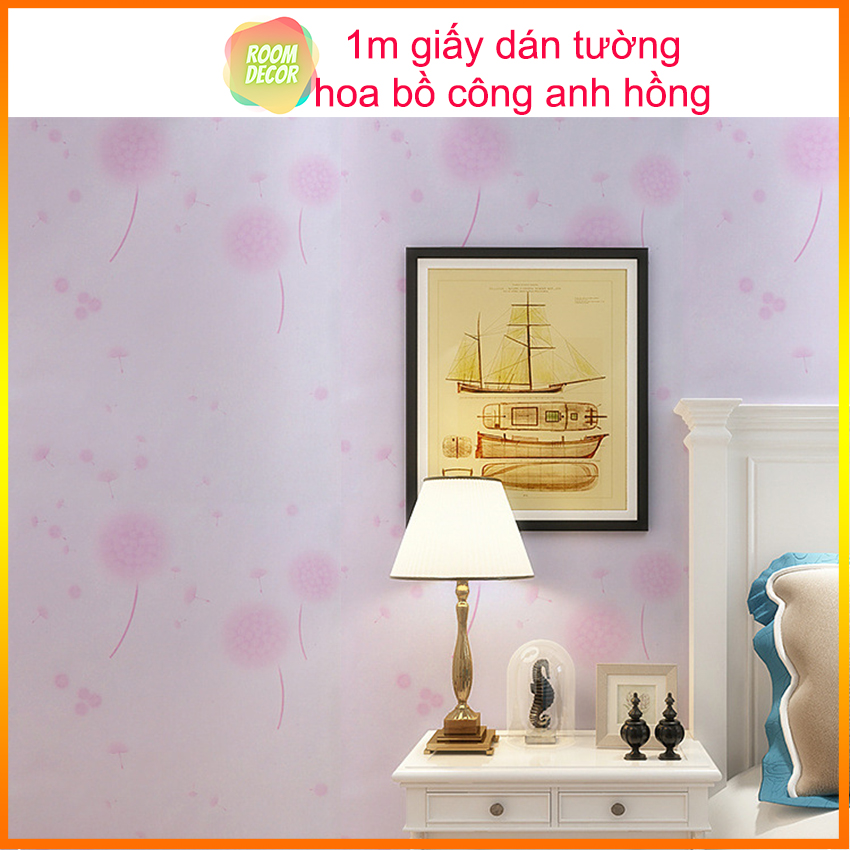 Giấy dán tường hoa bồ công anh hồng giá bán 1m x 45cm, Decal dán tường hoa bồ công anh keo sẵn - Room Decor